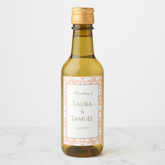 Elegante Perzik en Gouden Mini Wijn Labels Etiket (Voorkant)