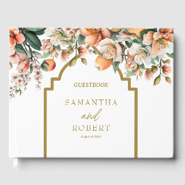 Elegante perzik en gouden zuidelijke bruiloft gastenboek