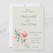 Elegante perzik en groene Waterverf bloemenbruilof Kaart (Voorkant)