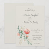 Elegante perzik en groene Waterverf bloemenbruilof Kaart (Voorkant / Achterkant)