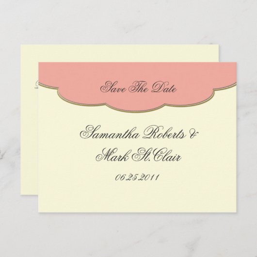 Elegante perzik en ivoor slaan de datum op aankondigingskaart (Voorkant / Achterkant)