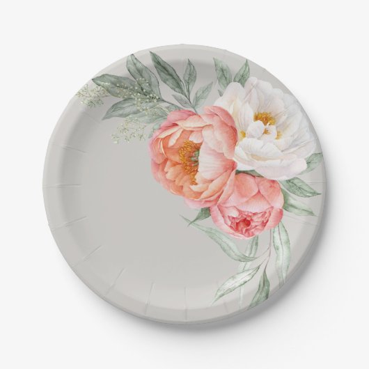 Elegante perzik en ivoor Waterverf Bloemen Papieren Bordje (Voorkant)