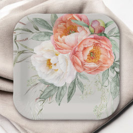 Elegante perzik en ivoor waterverf bloemstuk papieren bordje