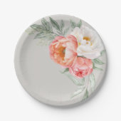 Elegante perzik- en ivoorkleurige waterverf bloem papieren bordje (Voorkant)