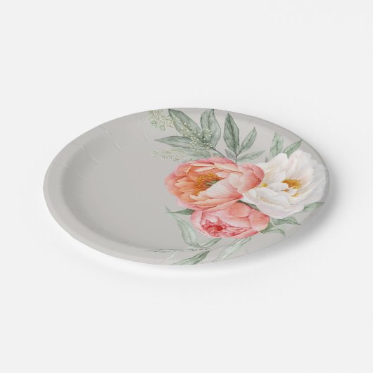 Elegante perzik- en ivoorkleurige waterverf bloem papieren bordje (Gekanteld)