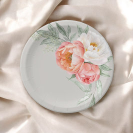 Elegante perzik- en ivoorkleurige waterverf bloem papieren bordje