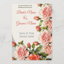 Elegante perzik- en rode bloemen bruiloftsinvatie
