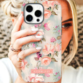 Elegante Perzik en Roze Bloem Naam Case-Mate iPhone Case