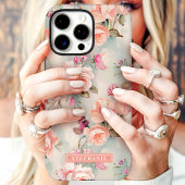 Elegante Perzik en Roze Bloem Naam Case-Mate iPhone Case