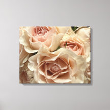 Elegante perzik- en roze rozen foto canvas wand