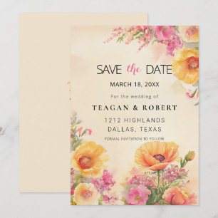 Elegante perzik en roze Waterverf Save The Date