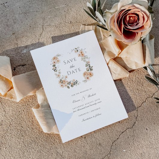 Elegante perzik en salie bloem Bewaar de datum Kaart