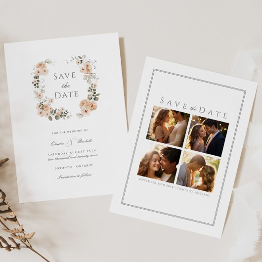 Elegante perzik en salie bloem Bewaar de datum Kaart