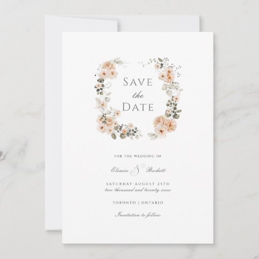 Elegante perzik en salie bloem Bewaar de datum Kaart (Voorkant)