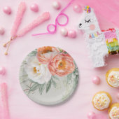 Elegante perzik en witte bloem vrouwelijk papieren bordje (Feest)