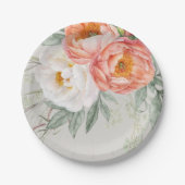 Elegante perzik en witte bloem vrouwelijk papieren bordje (Voorkant)