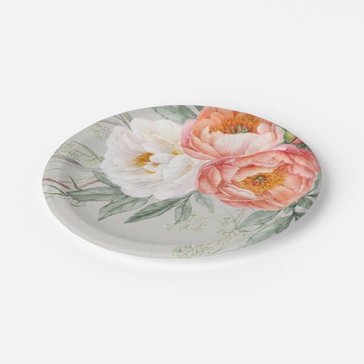 Elegante perzik en witte bloem vrouwelijk papieren bordje (Gekanteld)