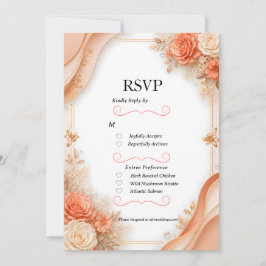Elegante perzik- en witte bloemenbruiloft RSVP kaa