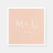 Elegante perzik en witte monogram & datum bruiloft servet (Voorkant)