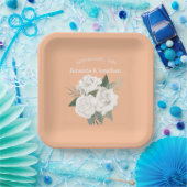 Elegante Perzik Fuzz en Witte Rozen Bruiloft Papieren Bordje (Feest)