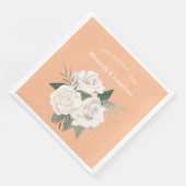 Elegante Perzik Fuzz en Witte Rozen Bruiloft Servet (Hoek)