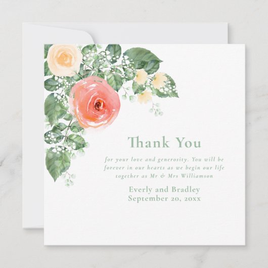 Elegante perzik geel rozen Waterverf bruiloft Kaart (Voorkant)