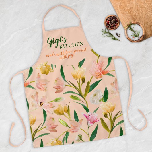 Elegante Perzik Gigis Keuken Lente Bloemen Patroon Schort