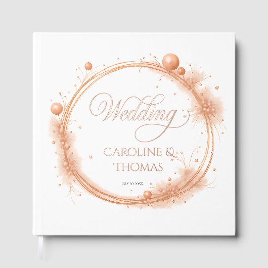 Elegante Perzik Glans Bruiloft Script Calligrafie Gastenboek (Voorkant)
