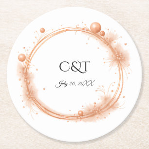 Elegante Perzik Glans Bruiloft Script Calligrafie Ronde Kartonnen Onderzetter