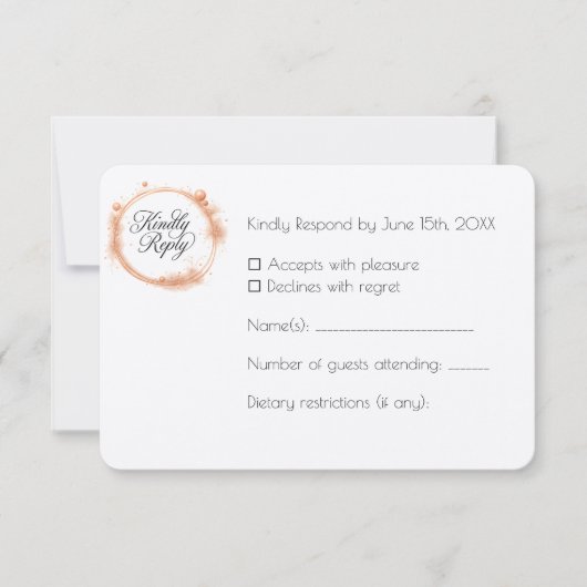 Elegante Perzik Glans Bruiloft Script Calligrafie RSVP Kaartje (Voorkant)