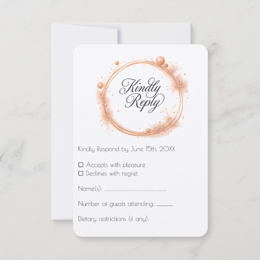 Elegante Perzik Glans Bruiloft Script Calligrafie RSVP Kaartje (Voorkant)