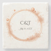 Elegante Perzik Glans Bruiloft Script Calligrafie Stenen Onderzetter (Voorkant)