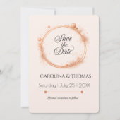 Elegante Perzik Glans Trouwscript Calligrafie Save The Date (Voorkant)
