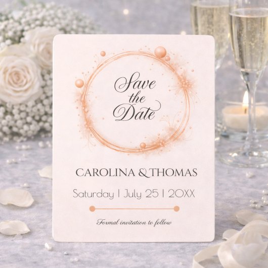 Elegante Perzik Glans Trouwscript Calligrafie Save The Date