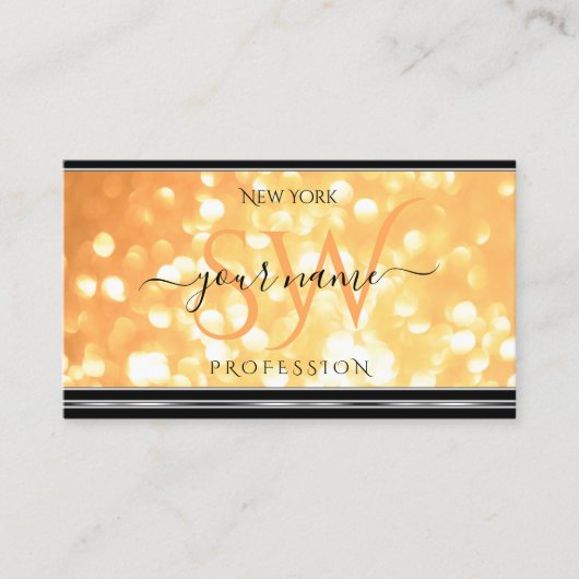 Elegante perzik glitter Initialen zwart zilveren r Visitekaartje (Voorkant)