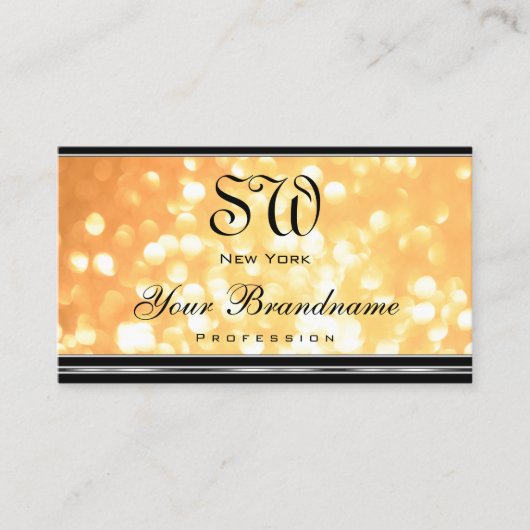 Elegante perzik glitter monogram zwart zilveren ra visitekaartje (Voorkant)