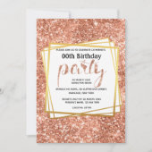 Elegante perzik goud glitter verjaardagsfeestje kaart (Voorkant)