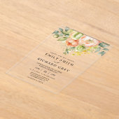 Elegante perzik & groen Bloemen Foliage bruiloft Acryl Uitnodigingen (Laagn)