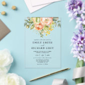 Elegante perzik & groen Bloemen Foliage bruiloft Acryl Uitnodigingen (Insitu (Huwelijk))