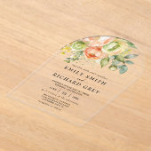 Elegante perzik & groen Bloemen Foliage bruiloft Acryl Uitnodigingen (Laagn)