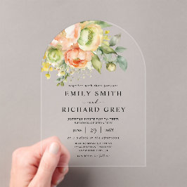 Elegante perzik & groen Bloemen Foliage bruiloft Acryl Uitnodigingen