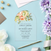 Elegante perzik & groen Bloemen Foliage bruiloft Acryl Uitnodigingen (Insitu (Huwelijk))