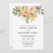 Elegante perzik & groen Bloemen Foliage bruiloft Kaart (Voorkant / Achterkant)