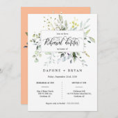 Elegante perzik groene bladeren repetitie diner fo kaart (Voorkant / Achterkant)