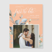 Elegante perzik groene bladeren Save the Date magn (Voorkant)