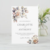 Elegante Perzik Ivoor Bloemen Vallen Bruiloft Kaart (Staand voorkant)