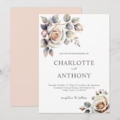 Elegante Perzik Ivoor Bloemen Vallen Bruiloft Kaart (Voorkant / Achterkant)