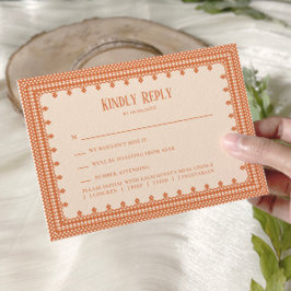 Elegante perzik kant trouwuitnodiging, RSVP kaartje