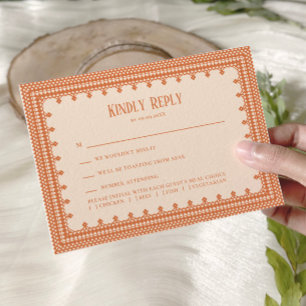 Elegante perzik kant trouwuitnodiging, RSVP kaartje
