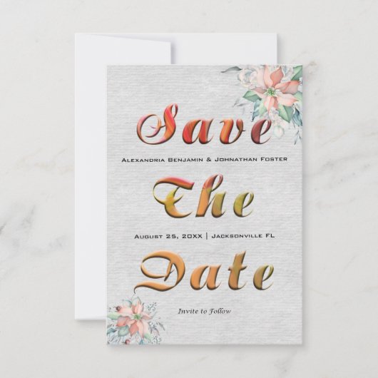 Elegante Perzik Koraal Bloemen Boeket Bruiloft Save The Date (Voorkant)